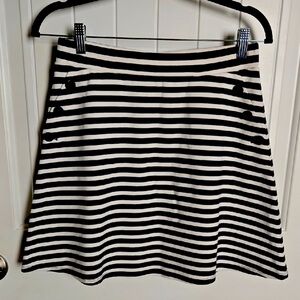 LOFT Blue Cream Striped A-Line Knee-Length Skirt Coastal Preppy Classic Nautical